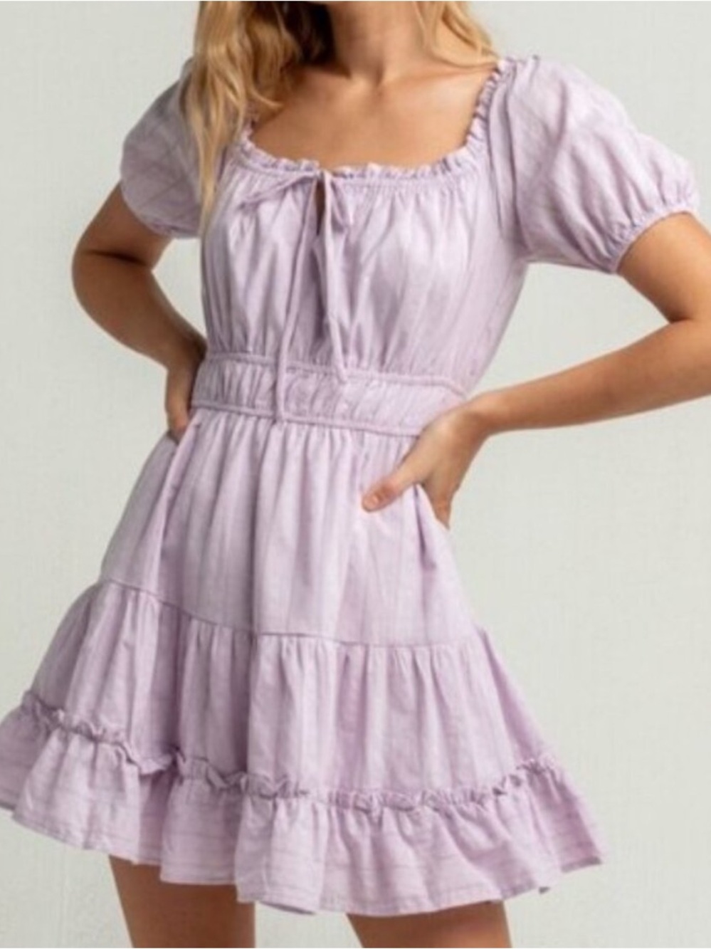 Lost + Wander Lavender Puff-Sleeve Feminine Mini Dress Size L Flowy Cottagecore
